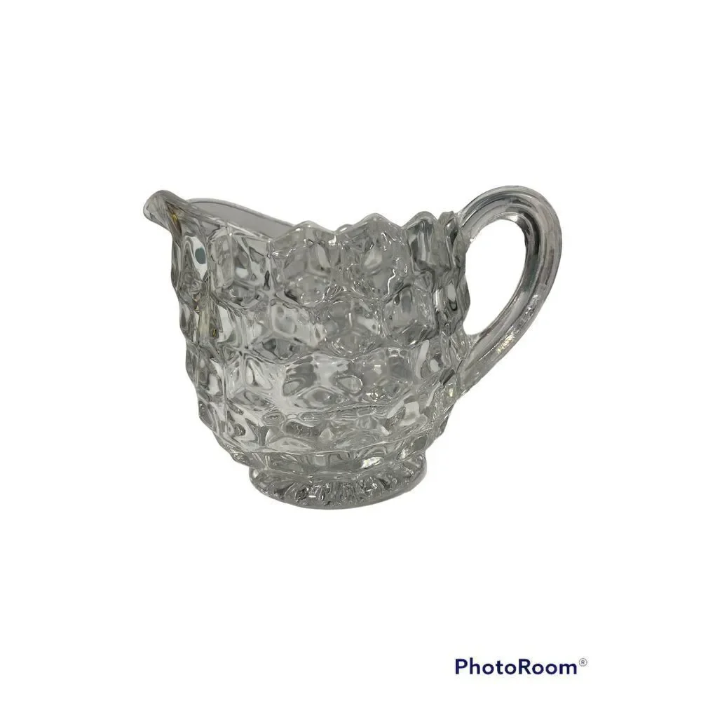Fostoria Americana Cube Cut Clear Crystal Creamer and Open Sugar Bowl Vintage